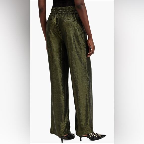 All Saints Charli Sequin Wide Leg Pant Olive Green Size 6 NWT - Picture 2 of 12